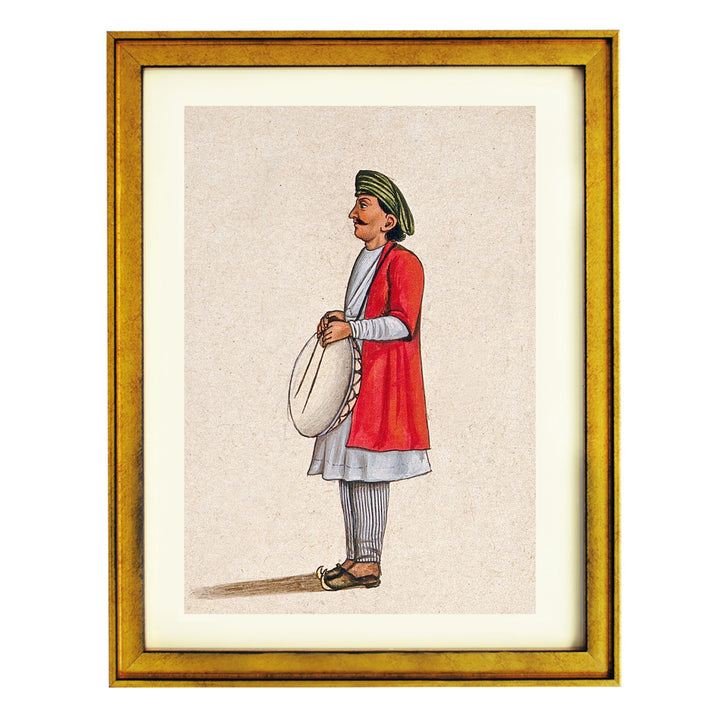 A musician playing an Indian percussion instrument, similar to the dhap Art Print