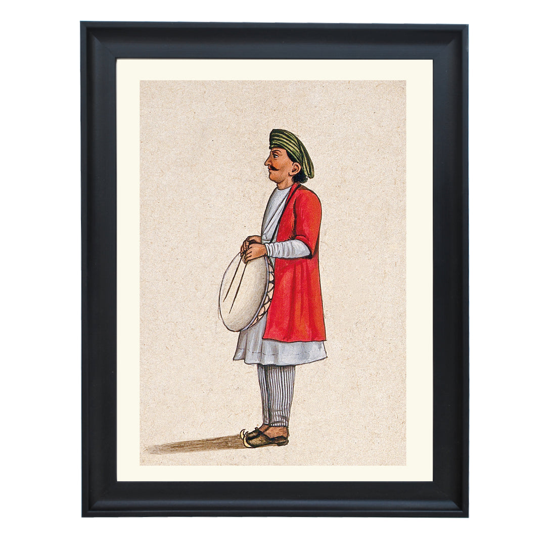 A musician playing an Indian percussion instrument, similar to the dhap Art Print