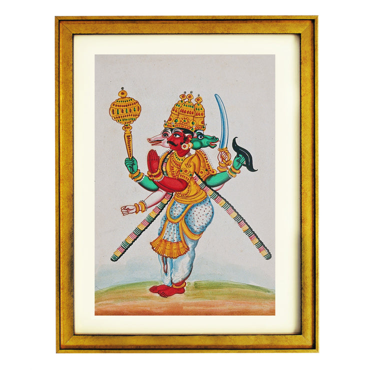A three-headed idol of Vishnu's incarnations, Naraisimha and Varaha Art Print