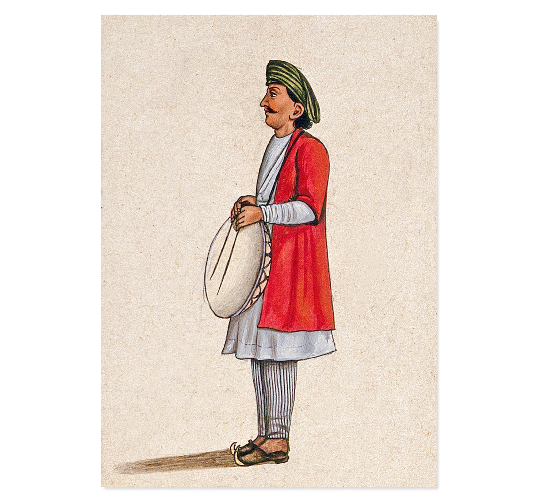 A musician playing an Indian percussion instrument, similar to the dhap Art Print