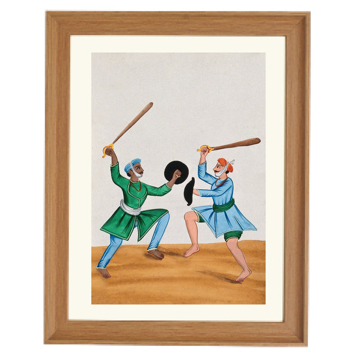 Two Sikh men dueling with wooden swords Art Print