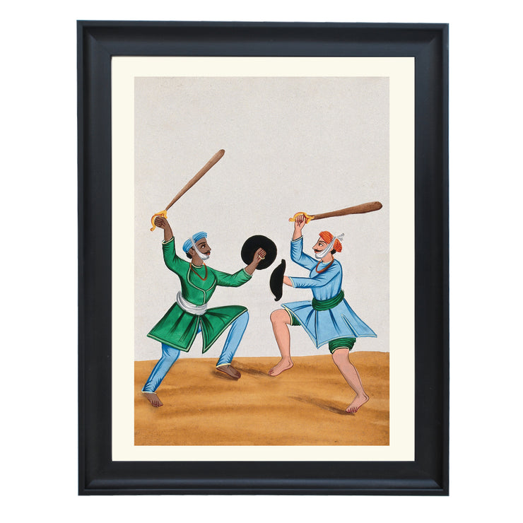 Two Sikh men dueling with wooden swords Art Print