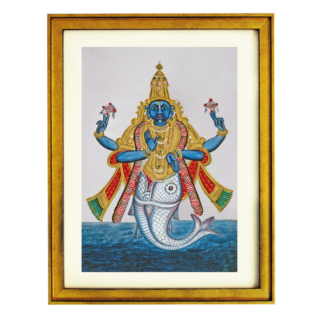 Vishnu in his incarnation as Matsya (fish) to save the sacred books Art Print