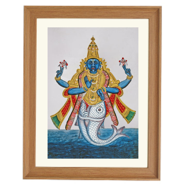 Vishnu in his incarnation as Matsya (fish) to save the sacred books Art Print