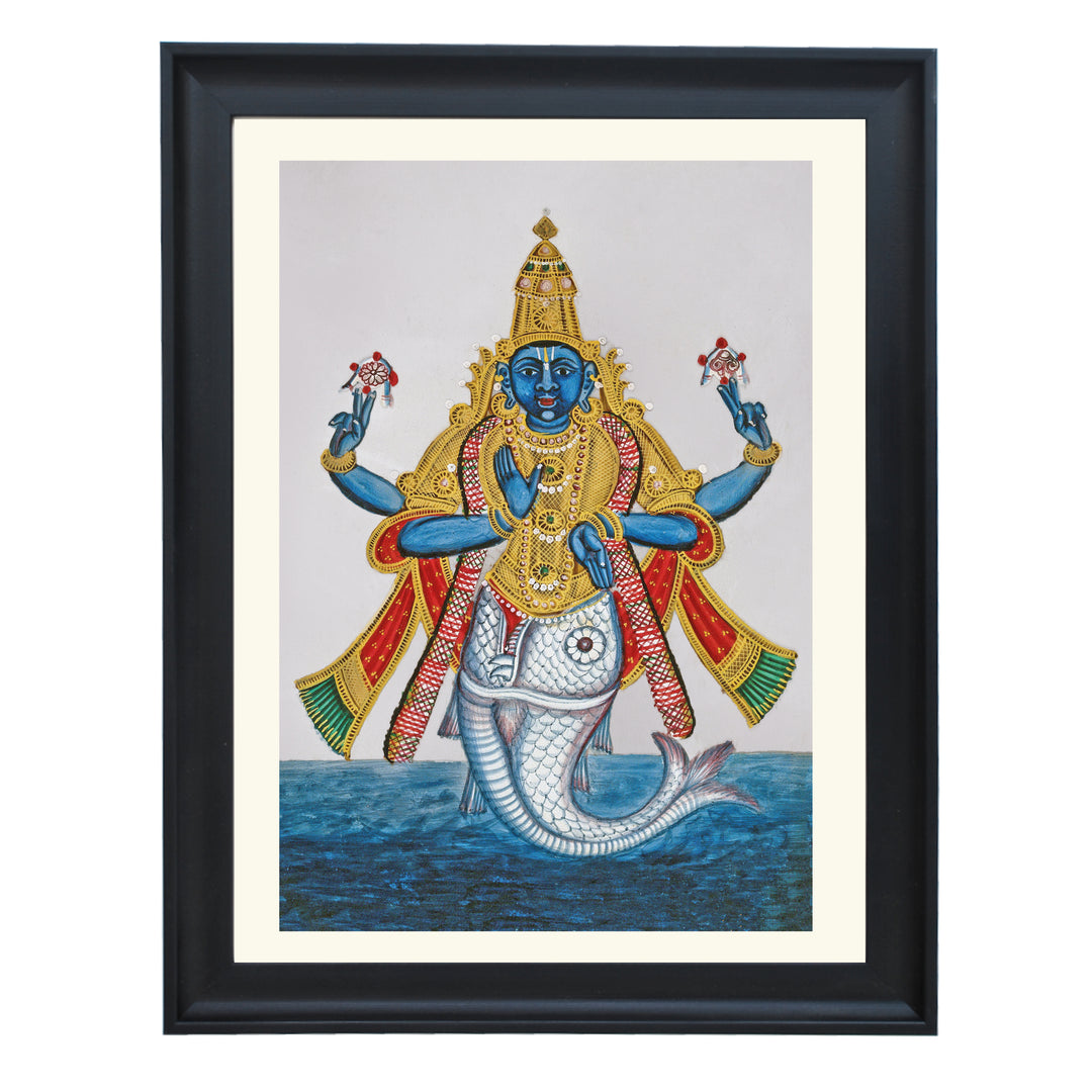 Vishnu in his incarnation as Matsya (fish) to save the sacred books Art Print