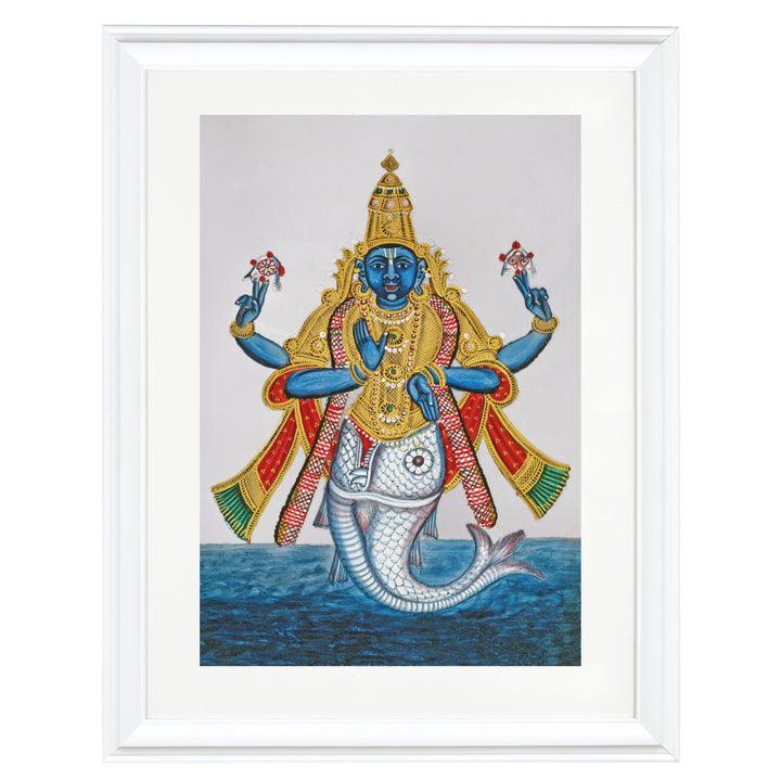 Vishnu in his incarnation as Matsya (fish) to save the sacred books Art Print