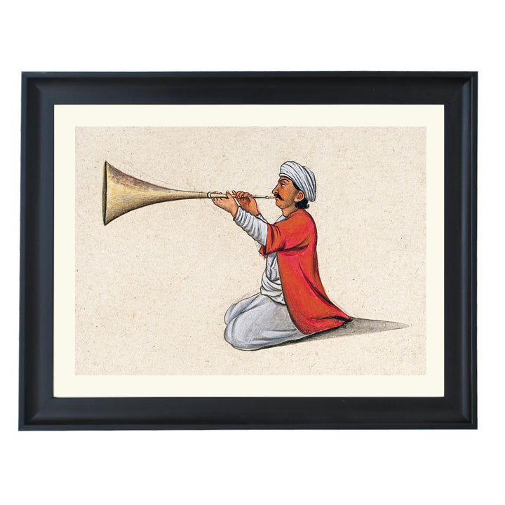 An Indian musician playing a brass wind instrument Art Print