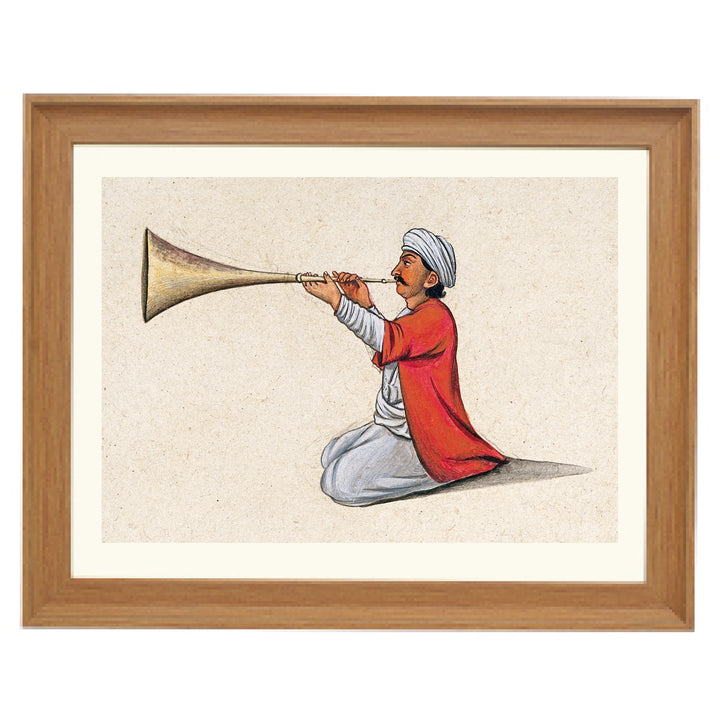 An Indian musician playing a brass wind instrument Art Print