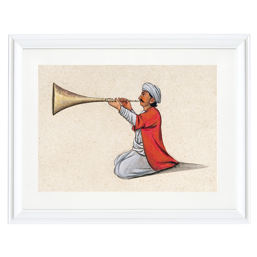 An Indian musician playing a brass wind instrument Art Print