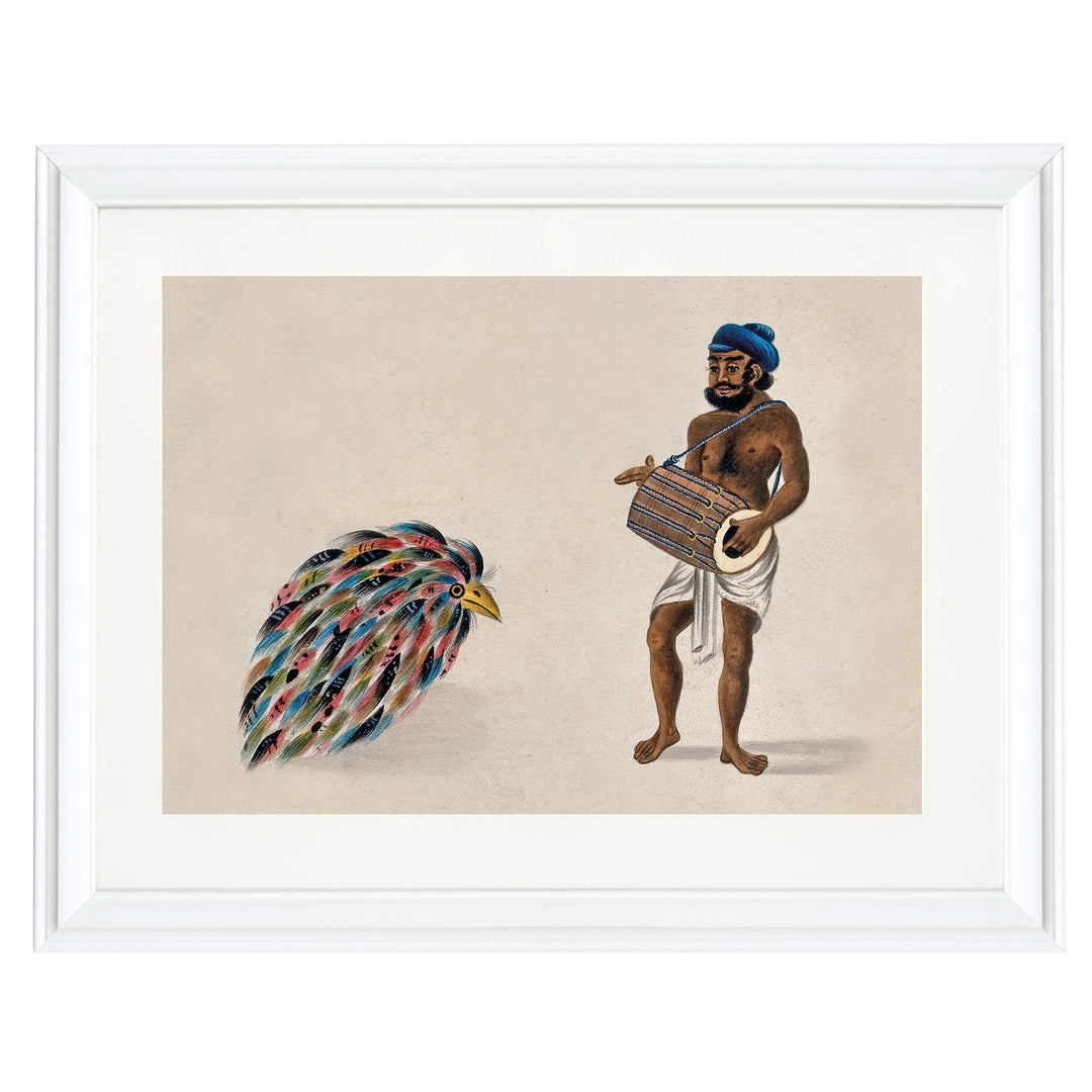 India- a drummer with an exotic bird Art Print