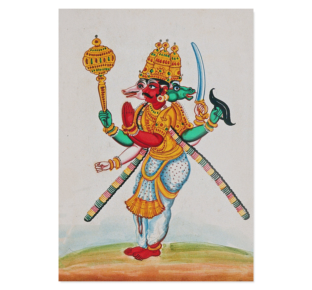 A three-headed idol of Vishnu's incarnations, Naraisimha and Varaha Art Print