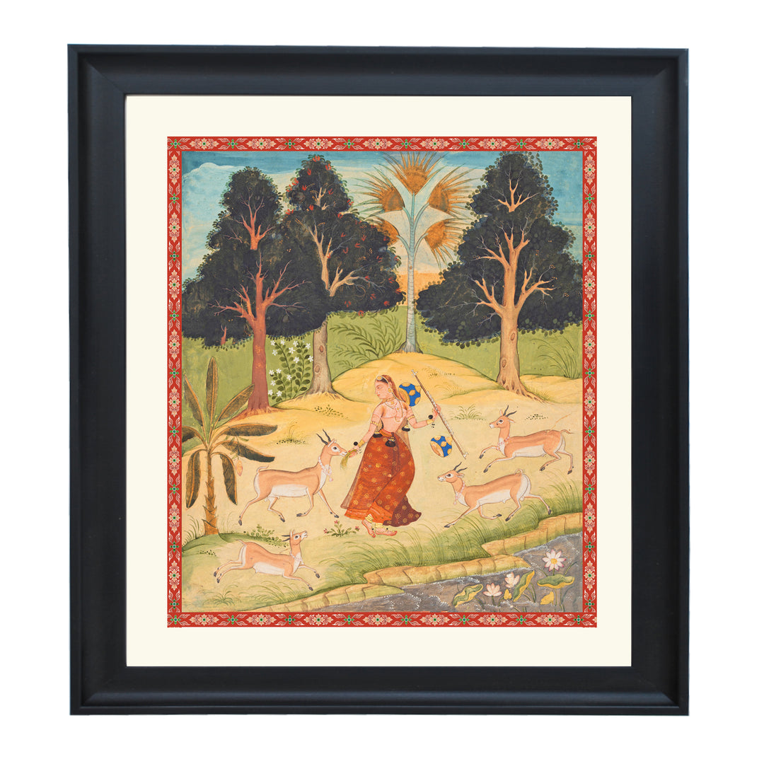 Woman Feeding Deer Art Print