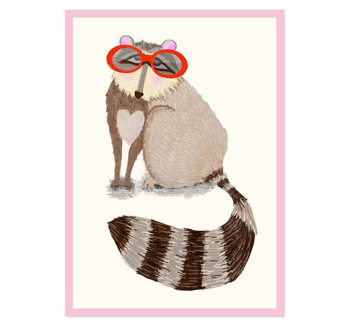 Raccoon with Red Sunglasses Art Print