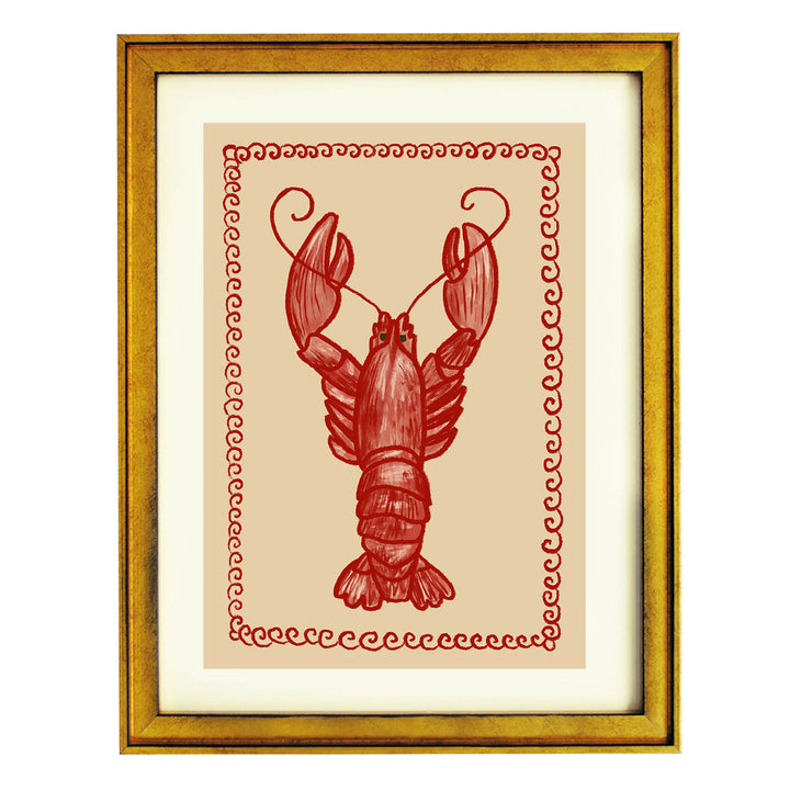 lobster illustration print, coastal kitchen wall decor, nautical dining art, seafood restaurant artwork, red marine art print, cottage coastal vibe