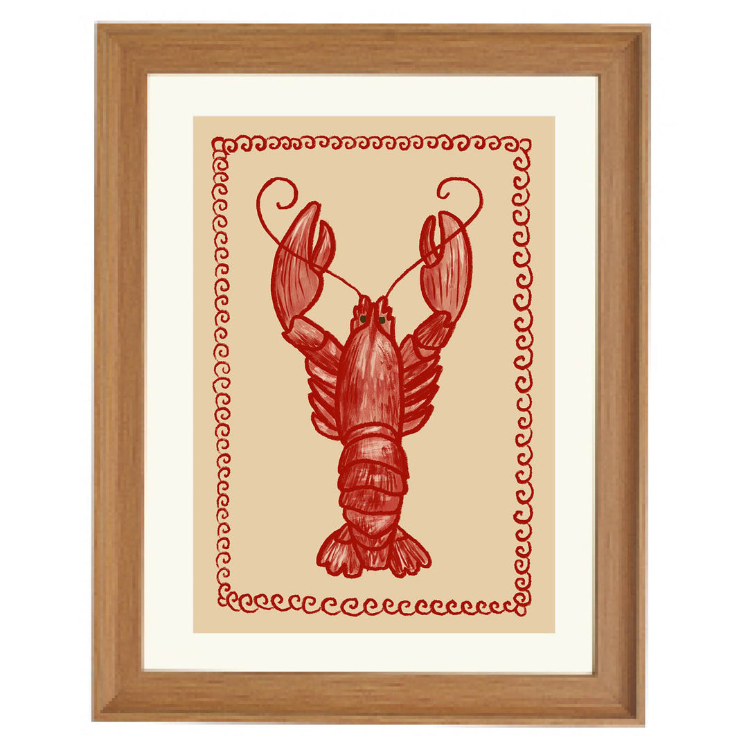 lobster illustration print, coastal kitchen wall decor, nautical dining art, seafood restaurant artwork, red marine art print, cottage coastal vibe