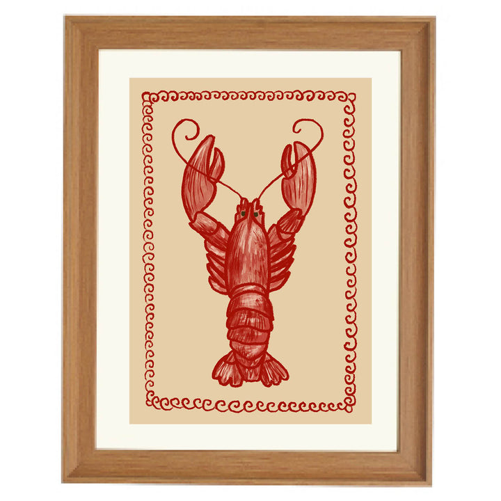lobster illustration print, coastal kitchen wall decor, nautical dining art, seafood restaurant artwork, red marine art print, cottage coastal vibe
