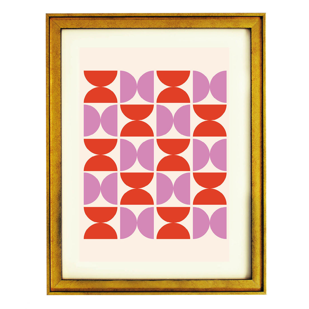 geometric wall art, retro print, pink and red abstract, mid-century modern decor, bold graphic art