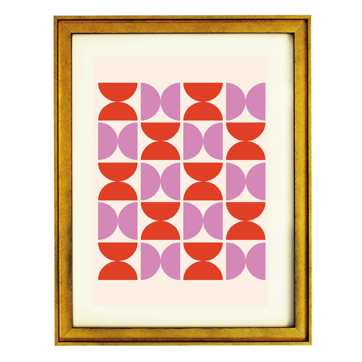 geometric wall art, retro print, pink and red abstract, mid-century modern decor, bold graphic art