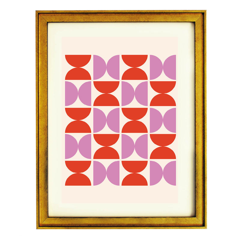 geometric wall art, retro print, pink and red abstract, mid-century modern decor, bold graphic art