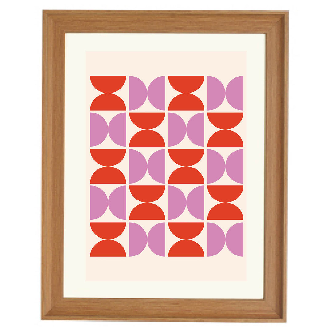 geometric wall art, retro print, pink and red abstract, mid-century modern decor, bold graphic art
