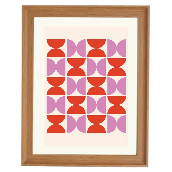 geometric wall art, retro print, pink and red abstract, mid-century modern decor, bold graphic art