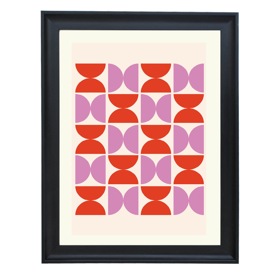 geometric wall art, retro print, pink and red abstract, mid-century modern decor, bold graphic art