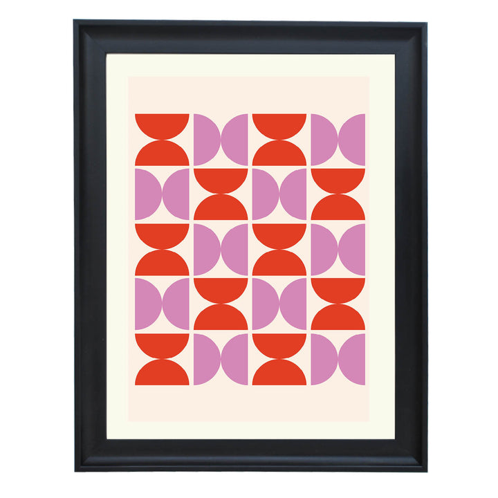 geometric wall art, retro print, pink and red abstract, mid-century modern decor, bold graphic art