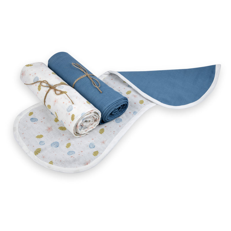 Sea of Dreams - Burp Cloth & Swaddles (Set of 3)