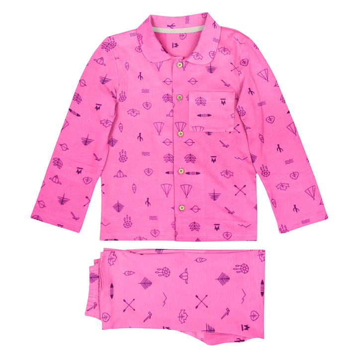 Organic Full Sleeved Collared Pajama Set - Line