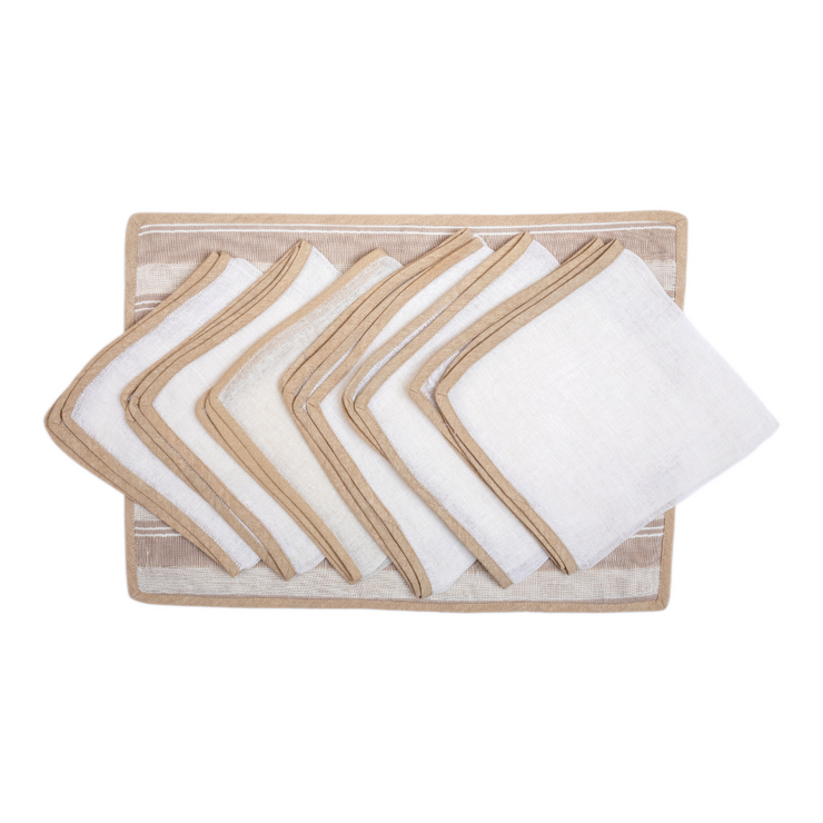 Placemats And Napkins - Beige & White Linen (Set of 6)
