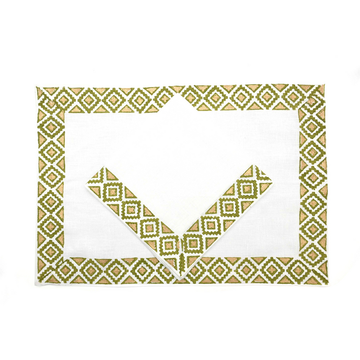 Placemats and Napkins - Gold & Olive