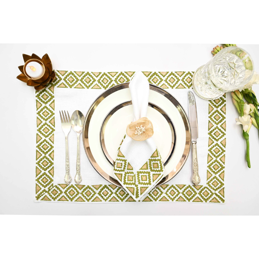 Placemats and Napkins - Gold & Olive