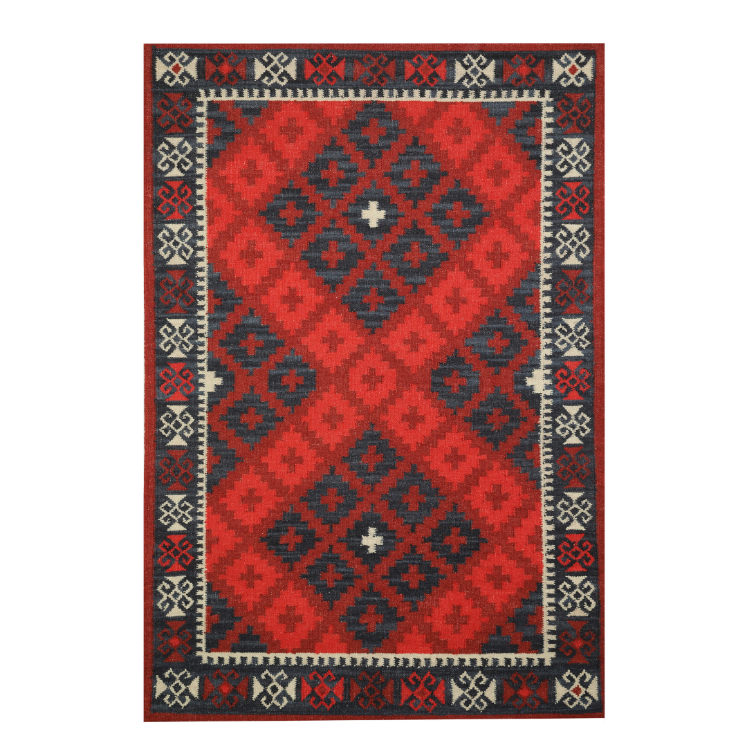 BLUE MAROON PIXLE KILIM DHURRIE