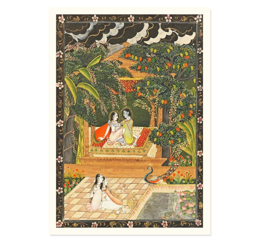 Krishna and Radha on terrace, anonymous, 1800 - 1949 Art Print