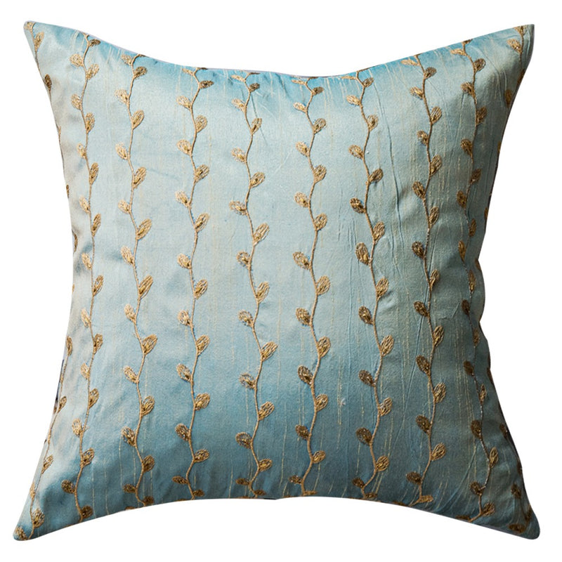 Sea Green Branches Hand Embroidered Cushion Cover