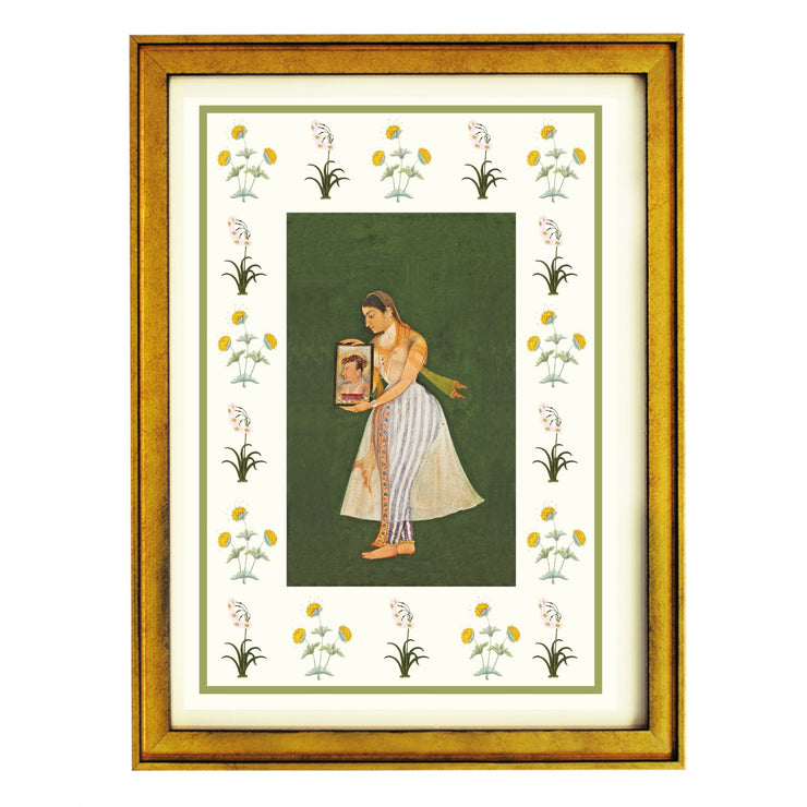 Nur Jahan Holding a Portrait of Emperor Jahangir Art Print
