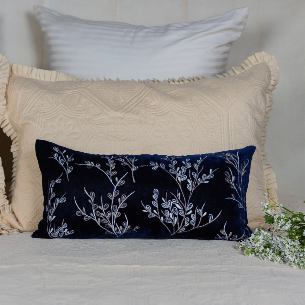 Blue Paisley Embroidered cushion Cover