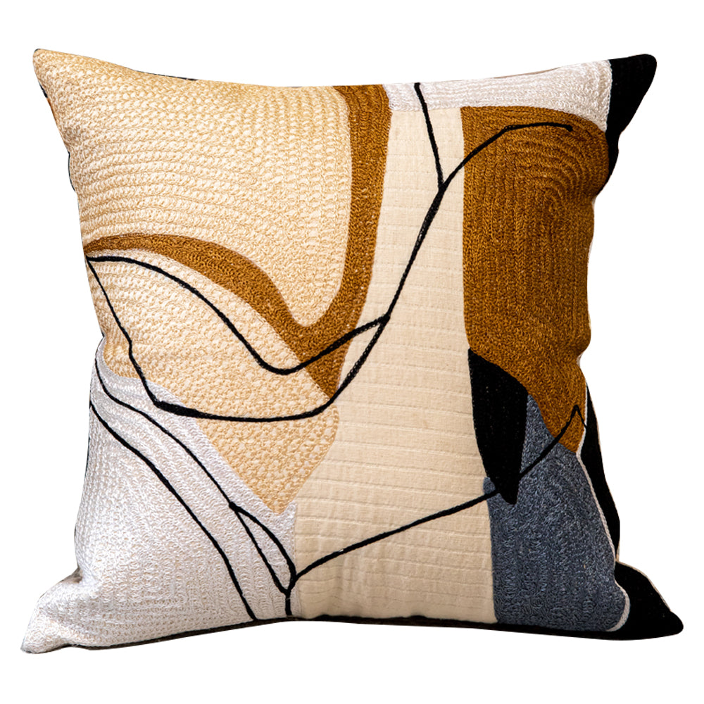 Abstract Wave Embroidered Cushion Cover