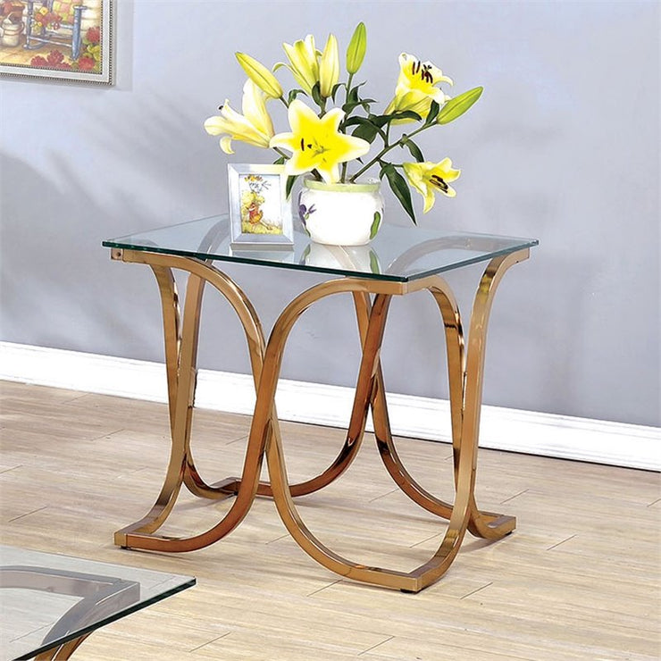 Square Glass Top End Table in Champagne