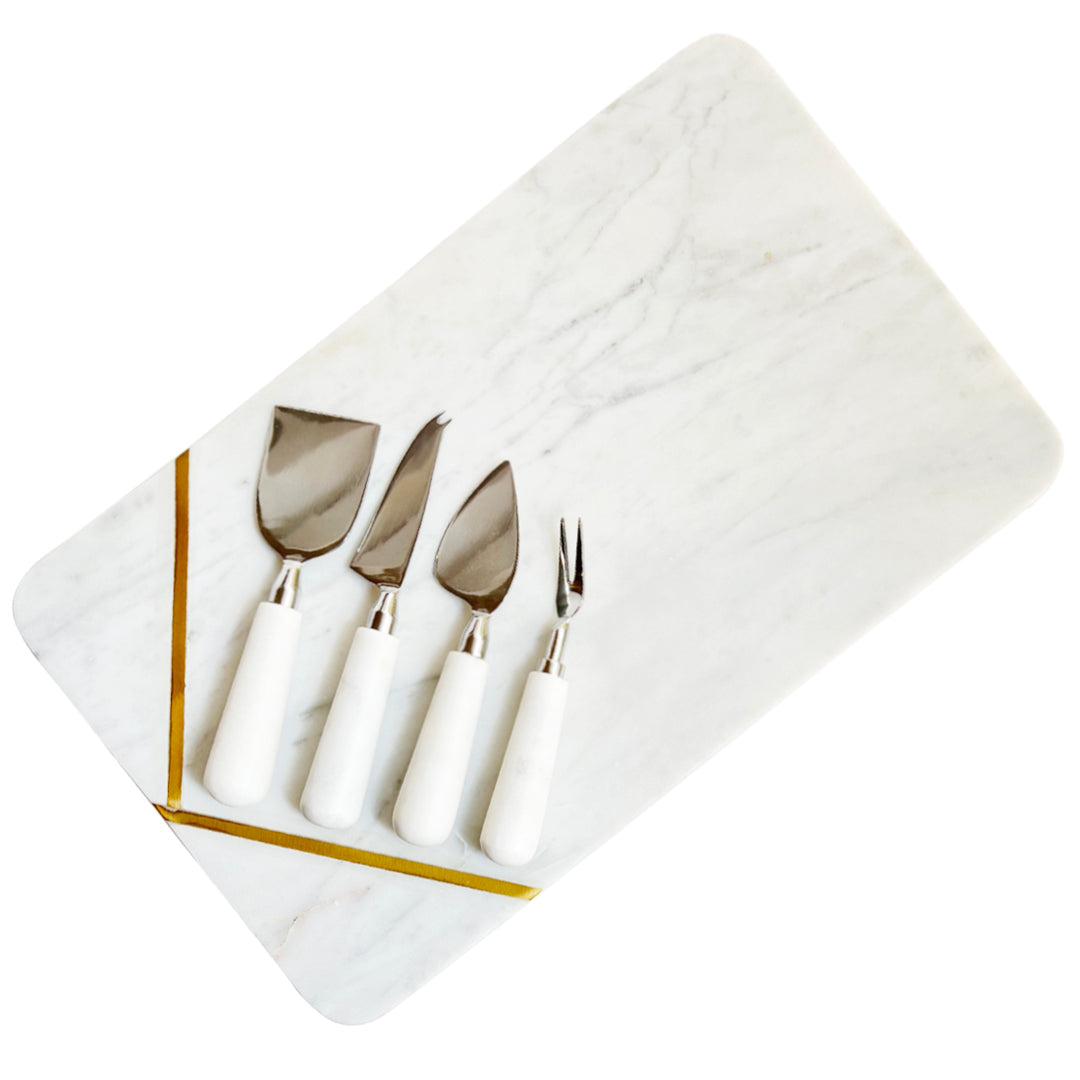 Marble Inlay Cheese Platter & Knives Set