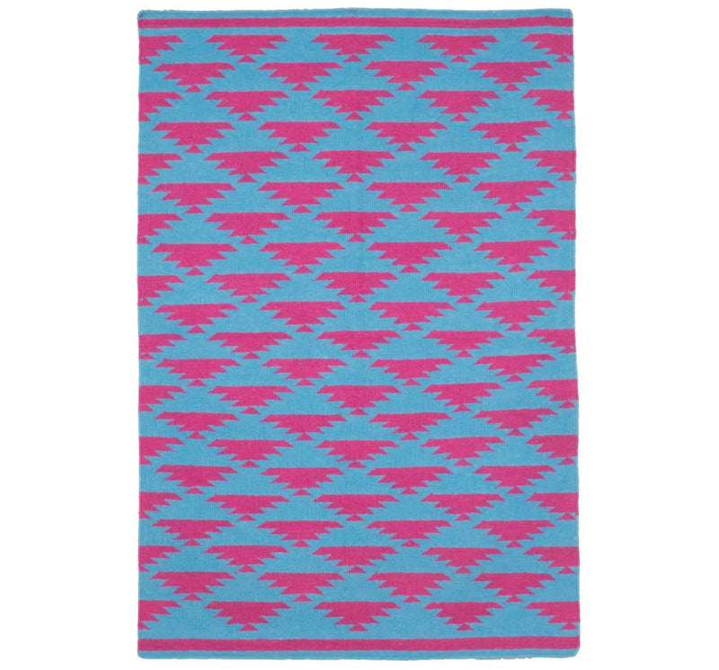 BLUE AZTEC HAND WOVEN KILIM DHURRIE