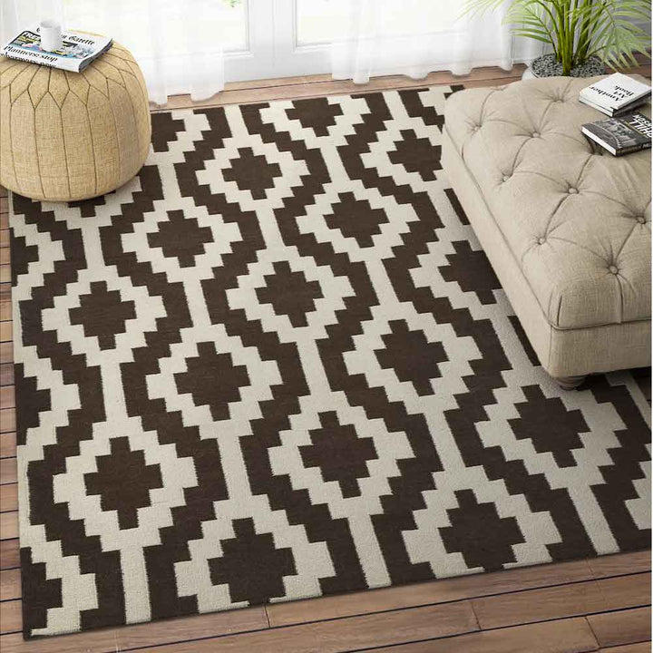 BROWN AZTEC HAND WOVEN KILIM DHURRIE