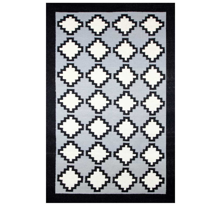 GREY AND BLACK AZTEC HAND WOVEN KILIM DHURRIE