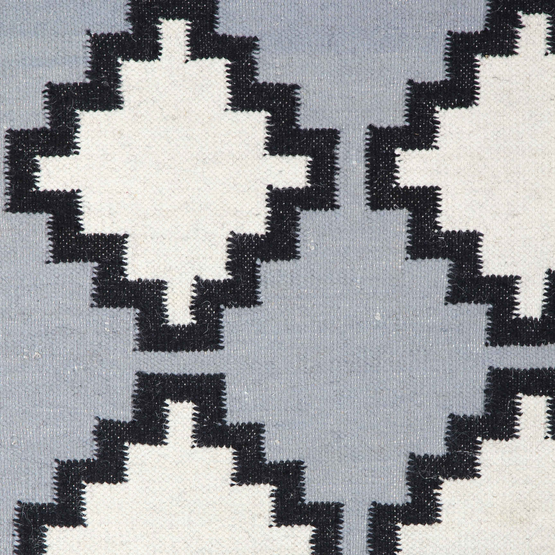 GREY AND BLACK AZTEC HAND WOVEN KILIM DHURRIE