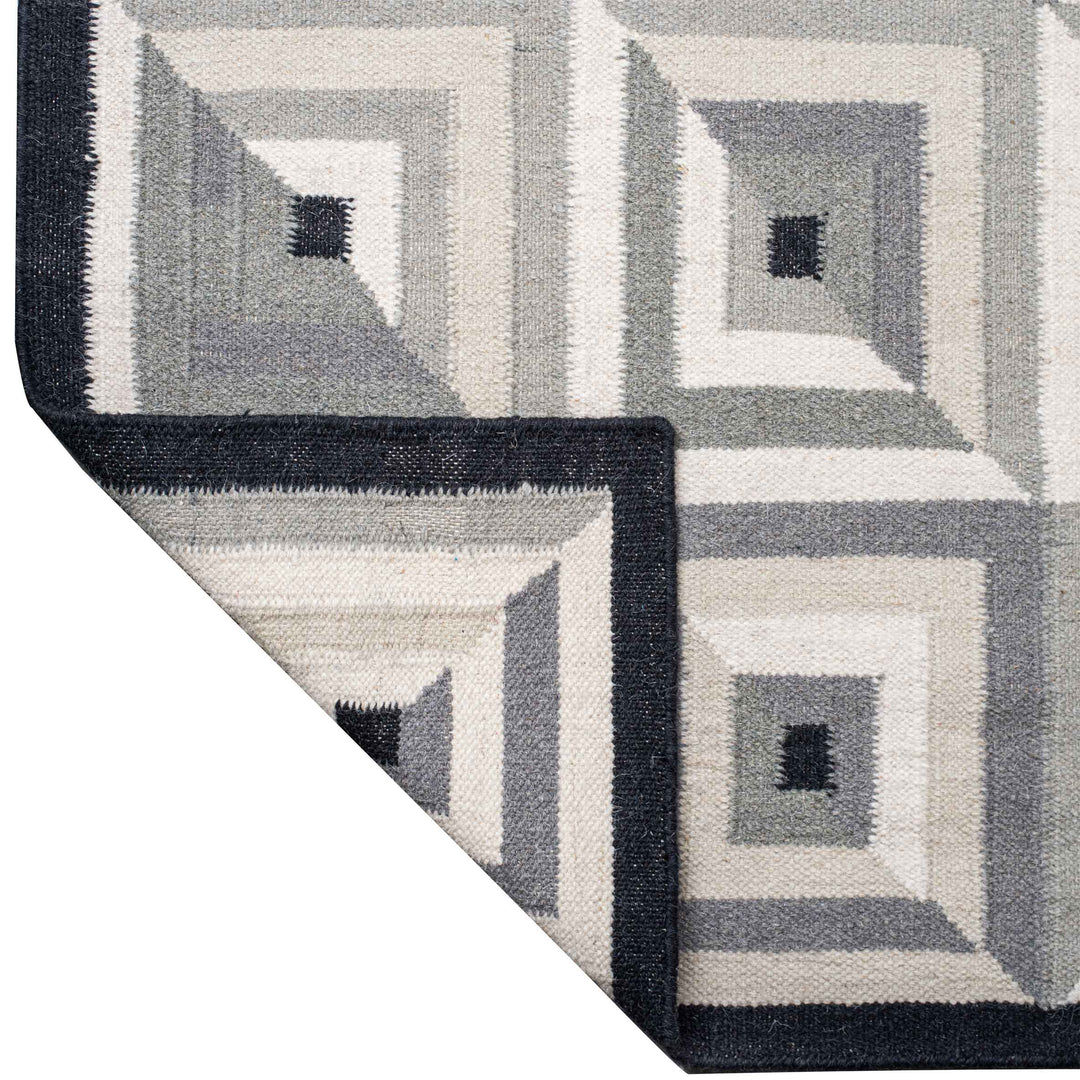 CHARCOAL AZTEC KILIM HAND WOVEN DHURRIE