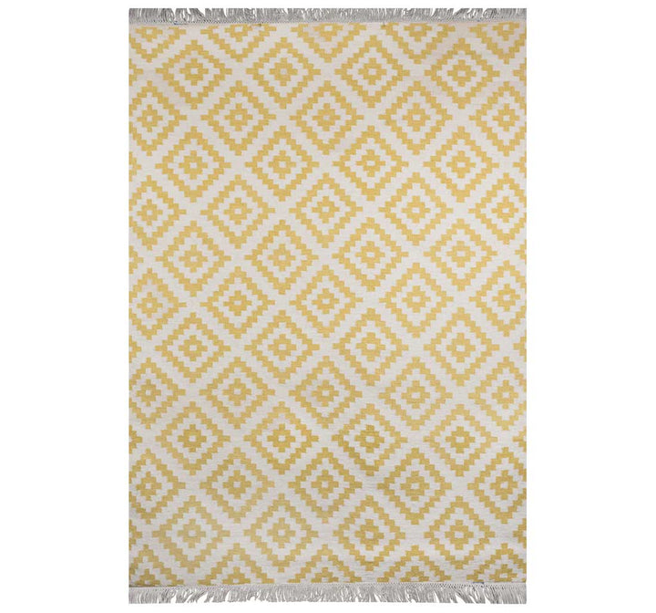 YELLOW IVORY PIXEL KILIM HAND WOVEN DHURRIE