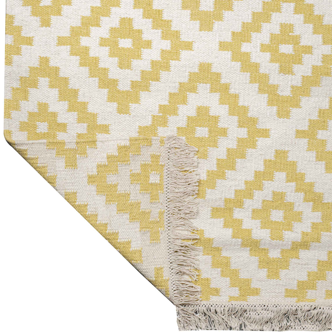 YELLOW IVORY PIXEL KILIM HAND WOVEN DHURRIE