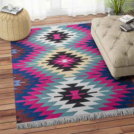 MULTICOLOR AZTEC KILIM HAND WOVEN DHURRIE