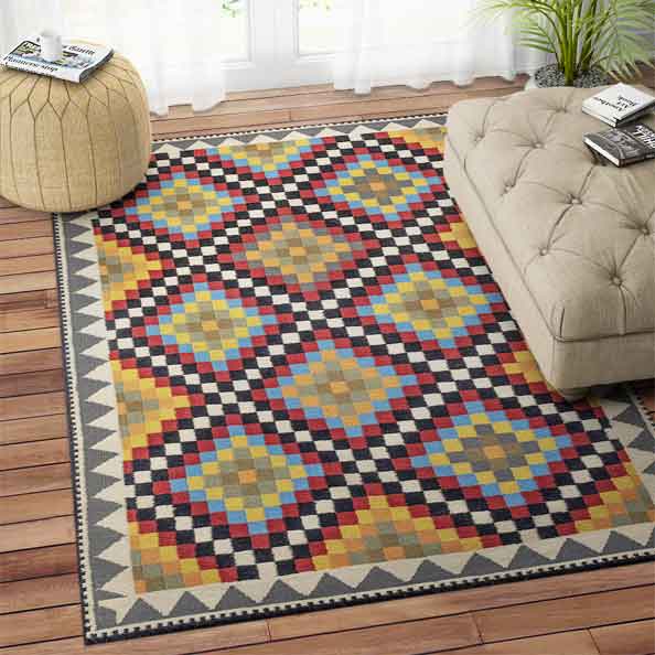 MULTICOLOR PIXEL KILIM HAND WOVEN DHURRIE