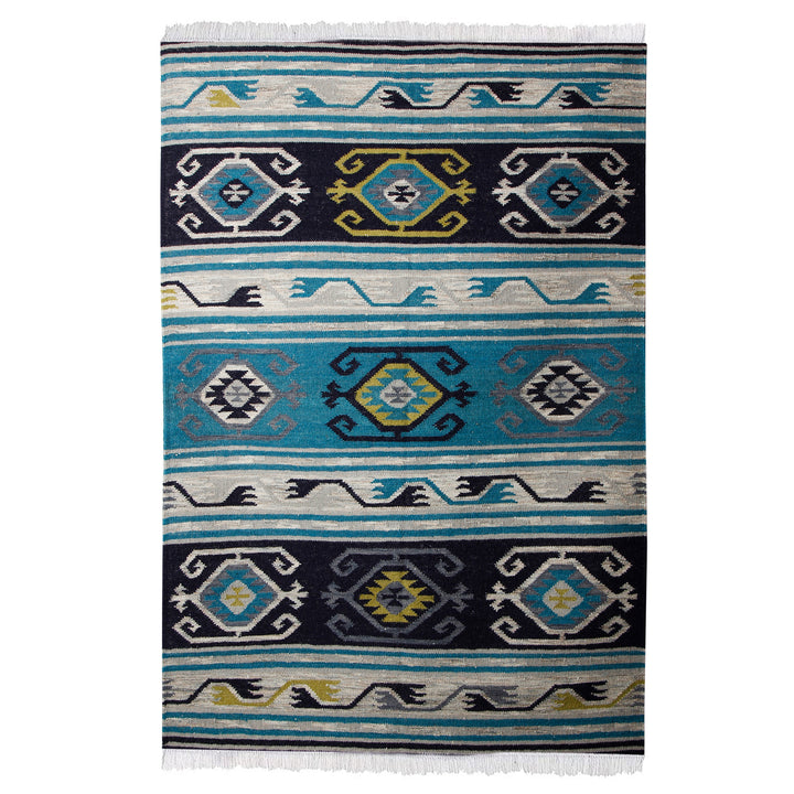 BLUE GREY KILIM HAND WOVEN DHURRIE